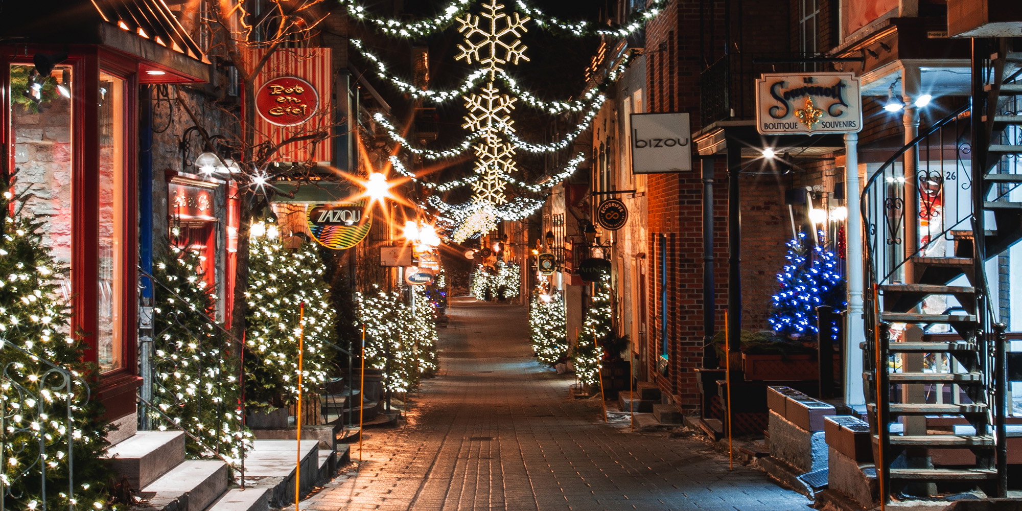 downtown image of holiday lighting